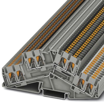 Phoenix Contact Multi-Level/Multi-Conductor w/ Equipotential Bonder Desk Design Terminal Block; PTTBS 2.5-QUATTRO-PV; 20A; 600V; 2-Level; #26 - #12; Push-In Connection; Gray